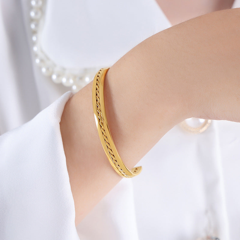 Stainless Steel Personalized Geometric Texture Cuff Bracelet