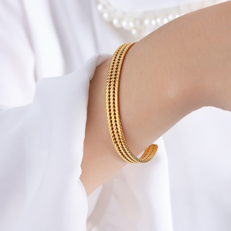 Stainless Steel Personalized Geometric Texture Cuff Bracelet