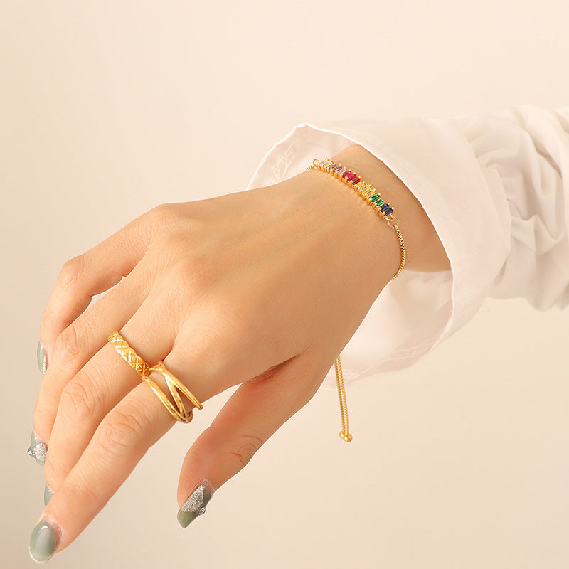 Stainless Steel Rainbow Cubic Zirconia Bracelet