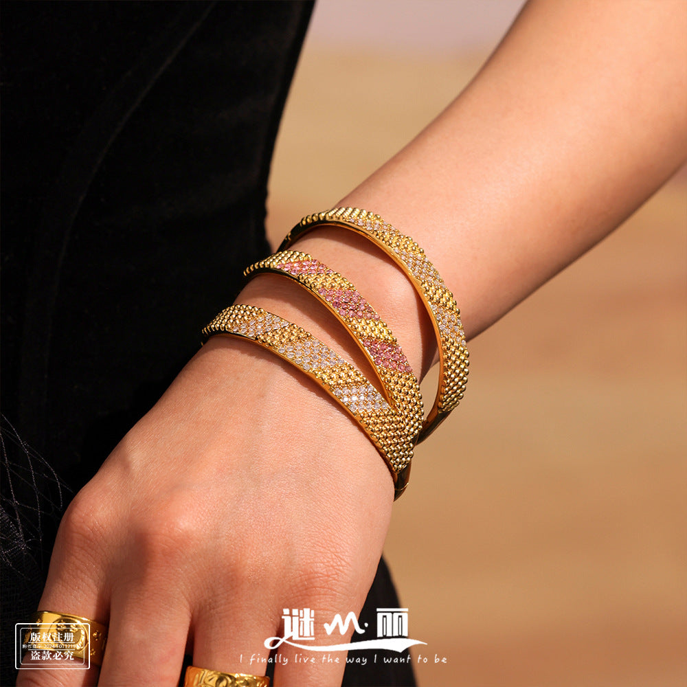 Stainless Steel 18K Gold PVD Cubic Zirconia Buckle Bracelet