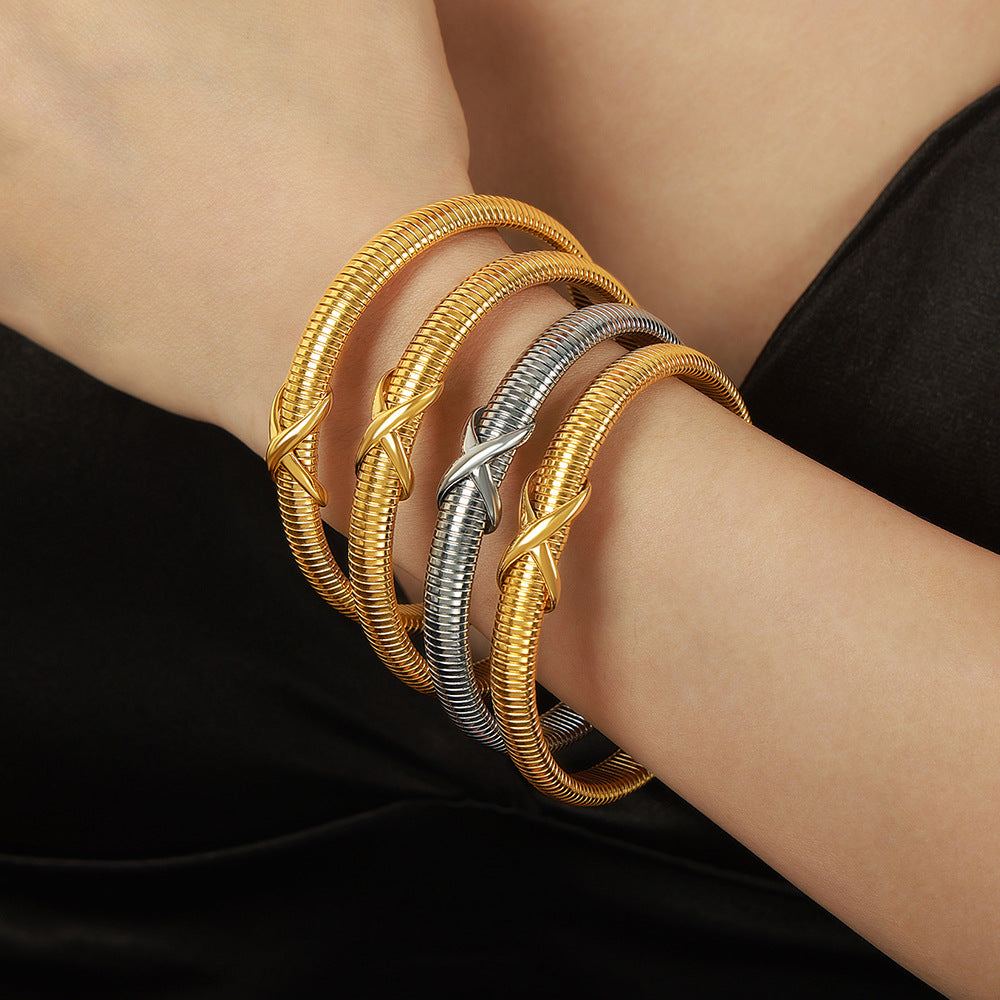 Stainless Steel 18K Gold PVD Spring Texture Bracelet