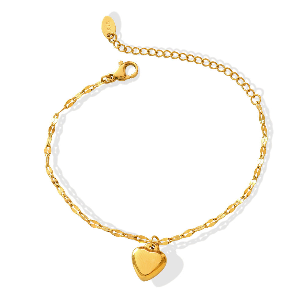 Stainless Steel Heart Pendant Lip Chain Bracelet