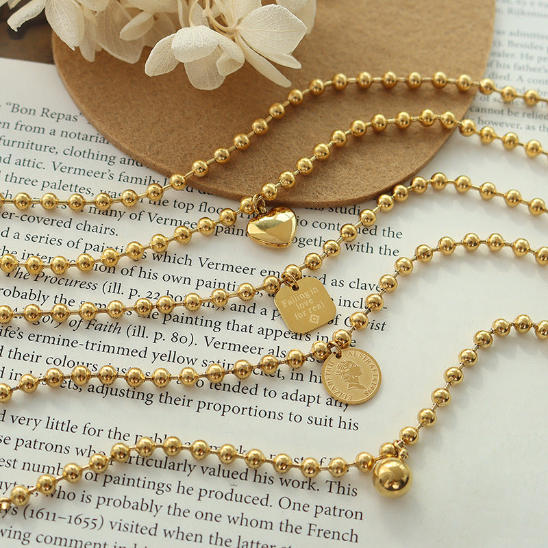 Stainless Steel Beaded Chain Pendant Bracelet