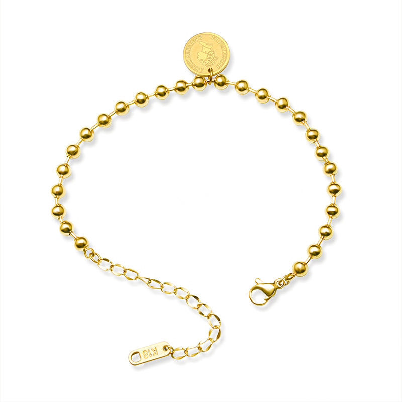 Stainless Steel Beaded Chain Pendant Bracelet
