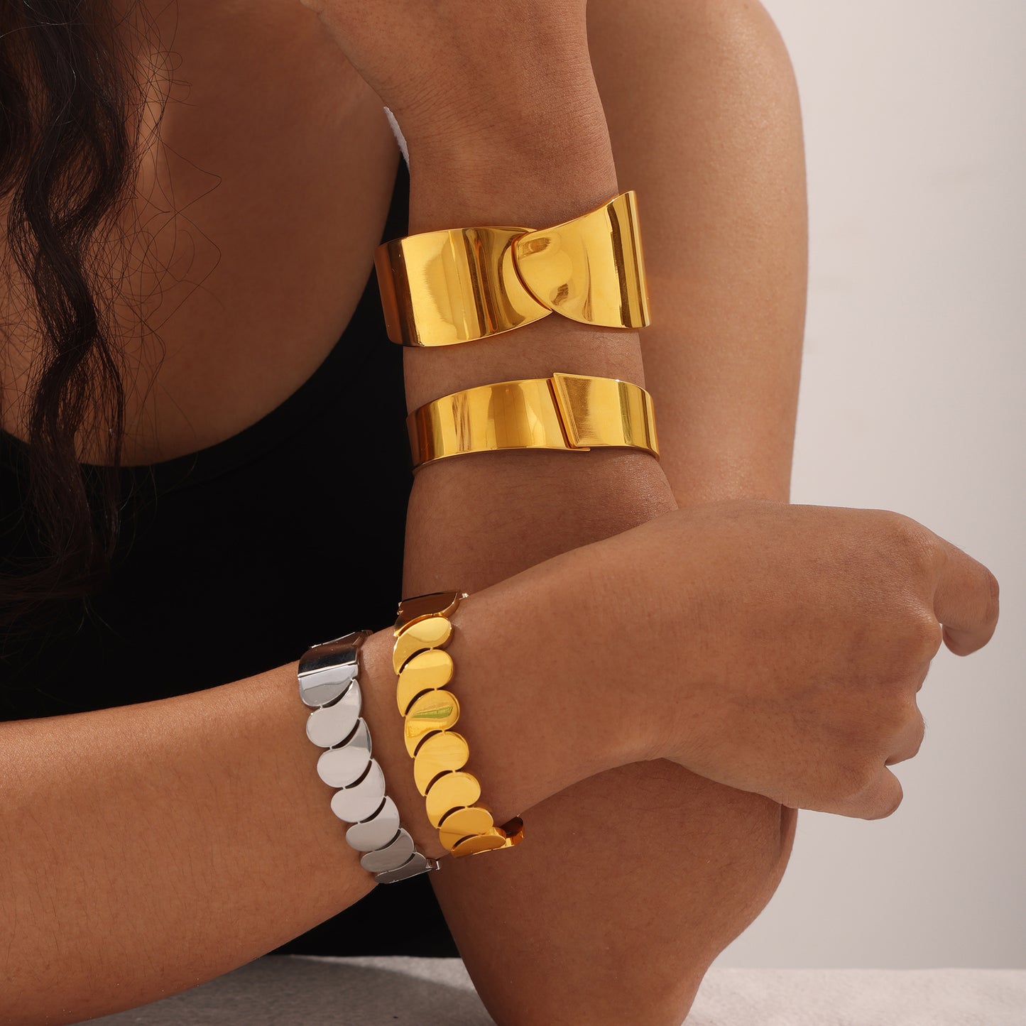 Simple Polished Water Drop Stitching Stainless Steel Bracelet