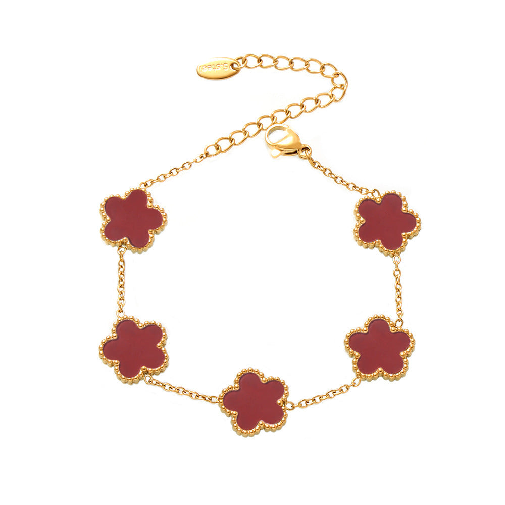 Stainless Steel Flower Inlay Agate Mother of Pearl Bracelet