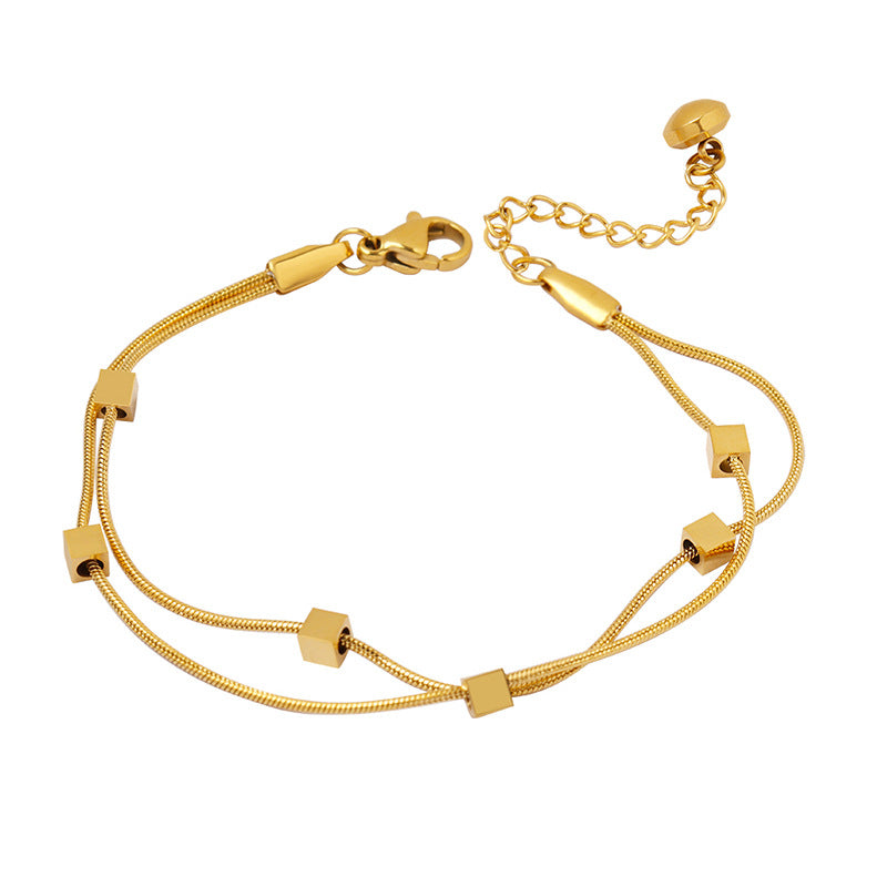 Stainless Steel Small Square Double Layer Snake Chain Bracelet