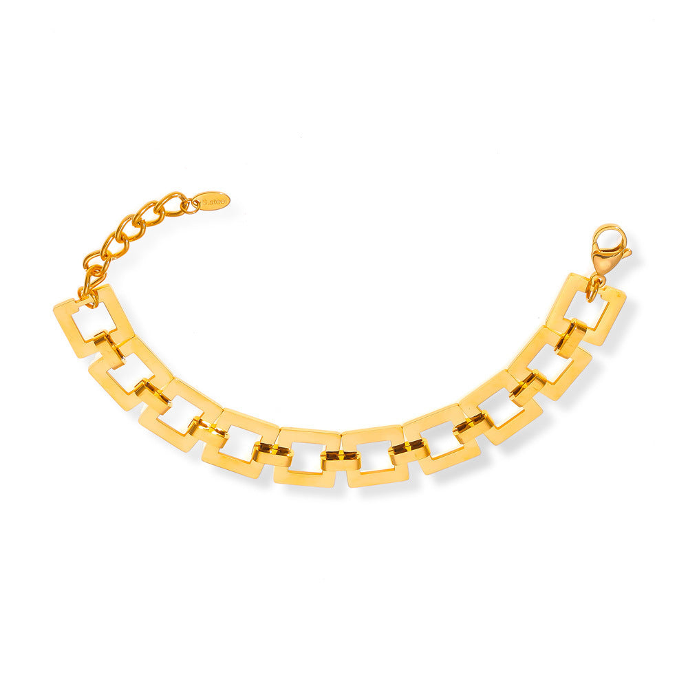 Geometric Hollow Square Stitching Stainless Steel Bracelet