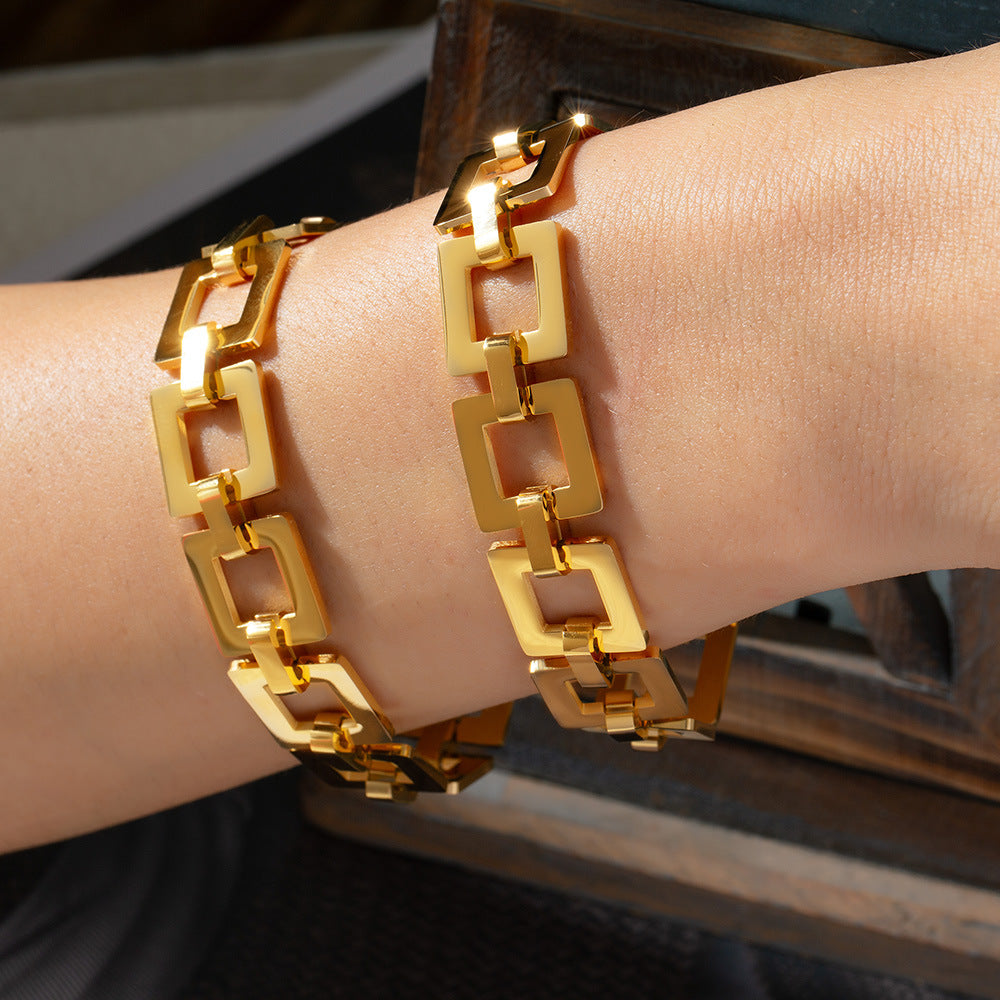 Geometric Hollow Square Stitching Stainless Steel Bracelet