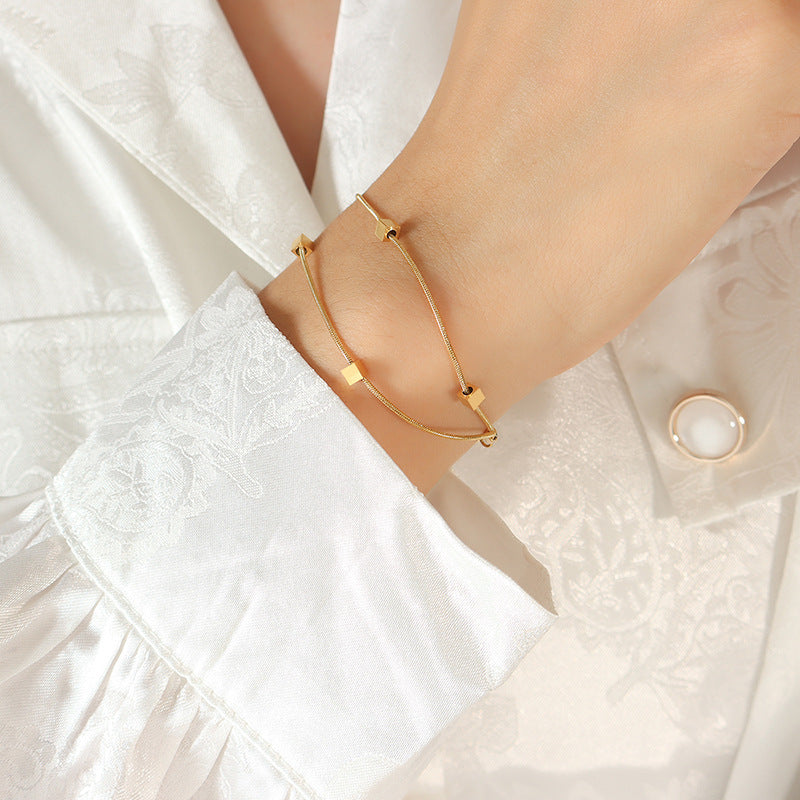 Stainless Steel Small Square Double Layer Snake Chain Bracelet