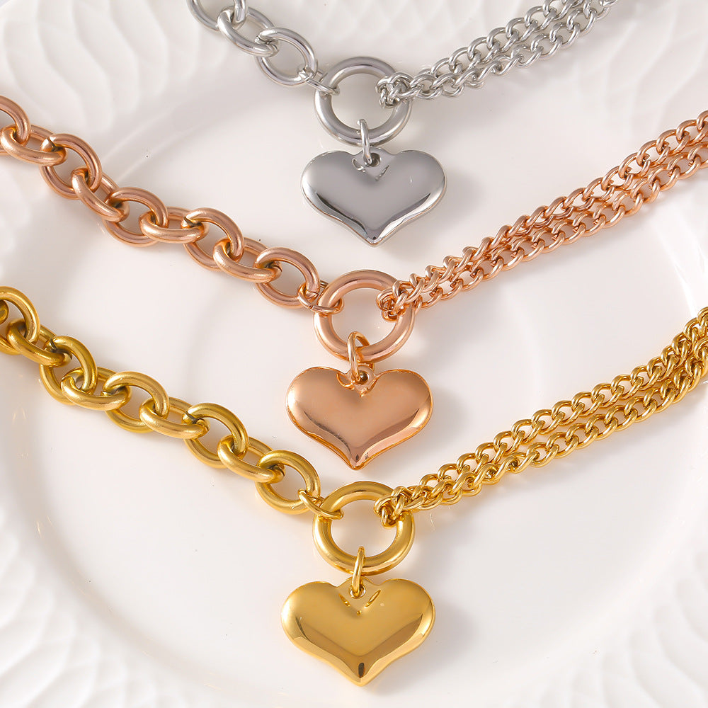 Asymmetric Chain Design Heart Pendant Stainless Steel Bracelet