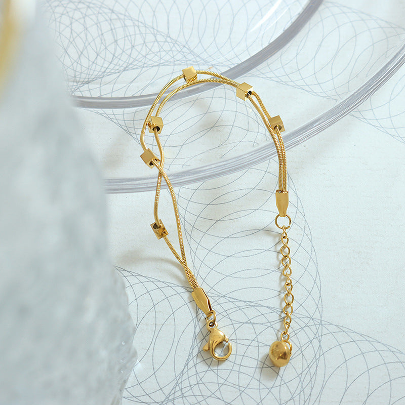 Stainless Steel Small Square Double Layer Snake Chain Bracelet
