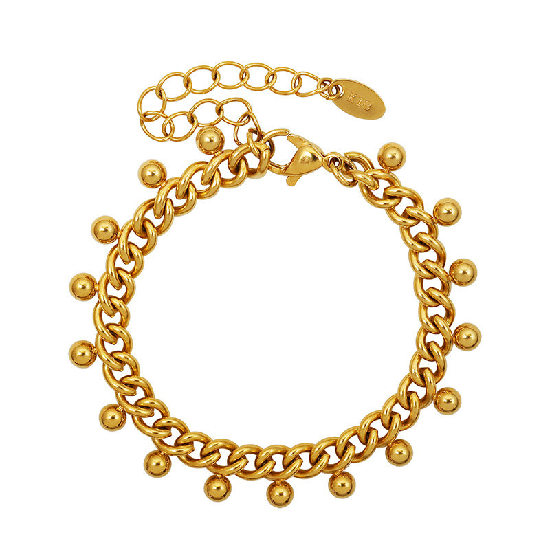 Stainless Steel 18K Gold PVD Cuban Chain Ball Bracelet