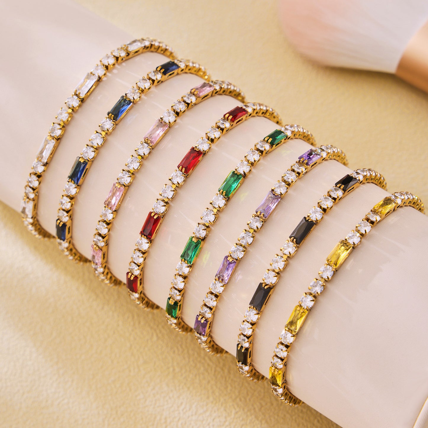 Square Multicolor Cubic Zirconia Stainless Steel Bracelet