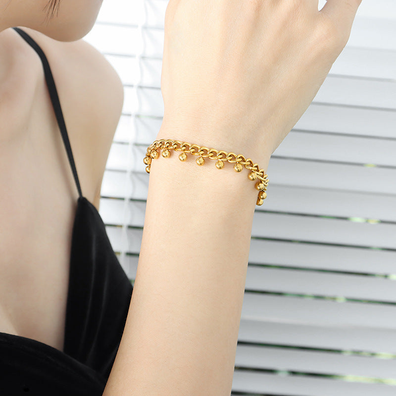 Stainless Steel 18K Gold PVD Cuban Chain Ball Bracelet