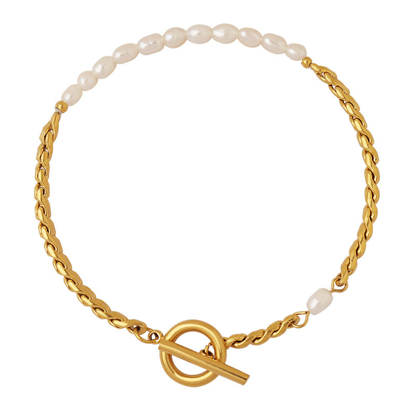 Stainless Steel Freshwater Pearl OT Buckle Bracelet