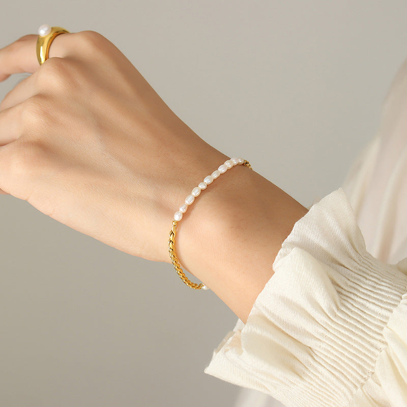 Stainless Steel Freshwater Pearl OT Buckle Bracelet
