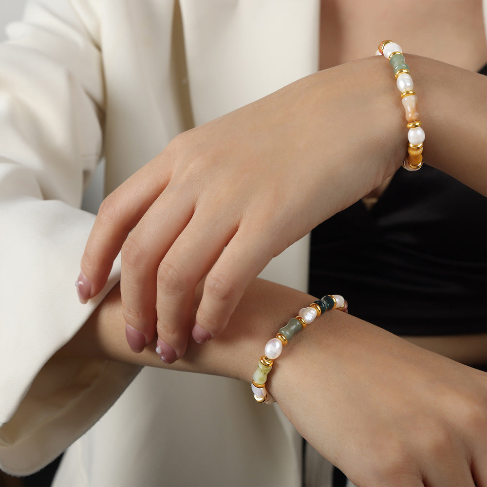 Natural Stone Handmade Beaded Freshwater Pearl Bracelet