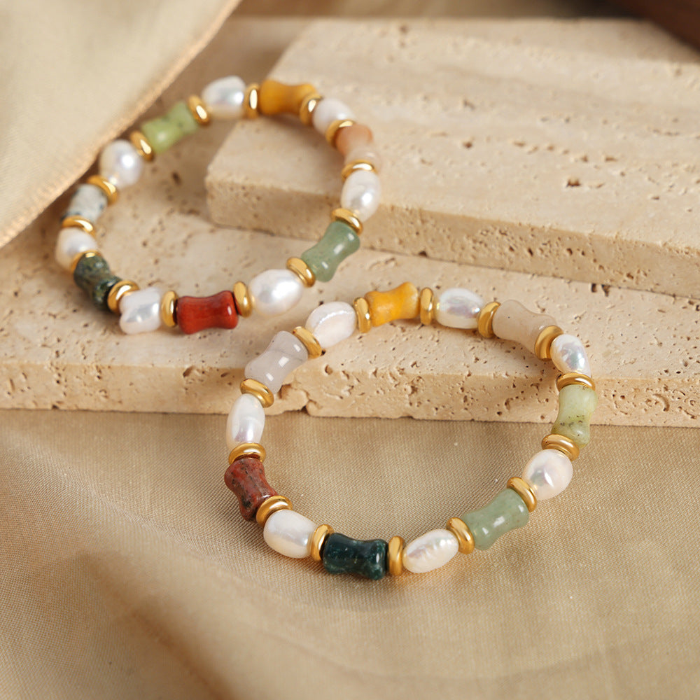 Natural Stone Handmade Beaded Freshwater Pearl Bracelet