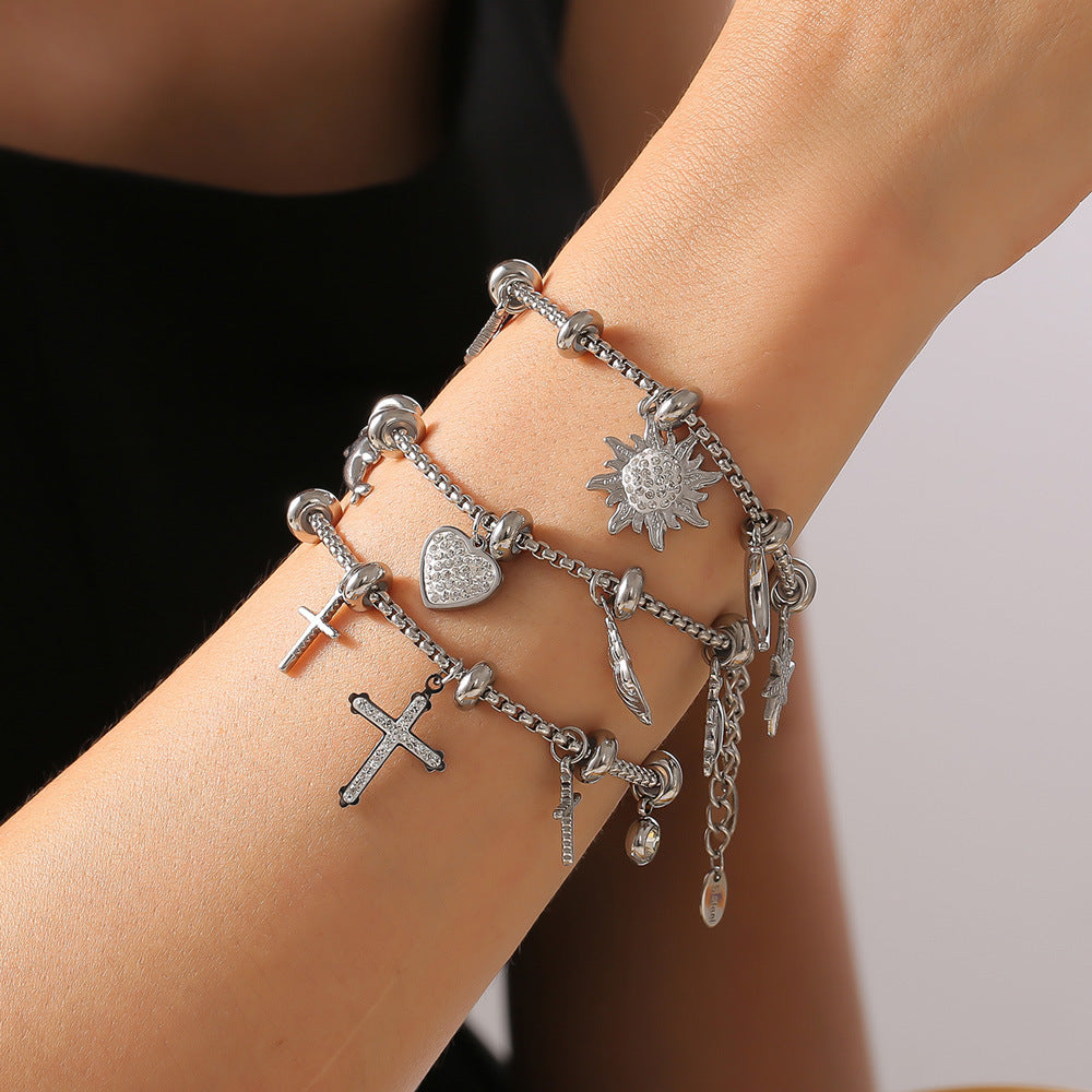 Stainless Steel Multi-element Pendant Inlay Czech Diamond Bracelet