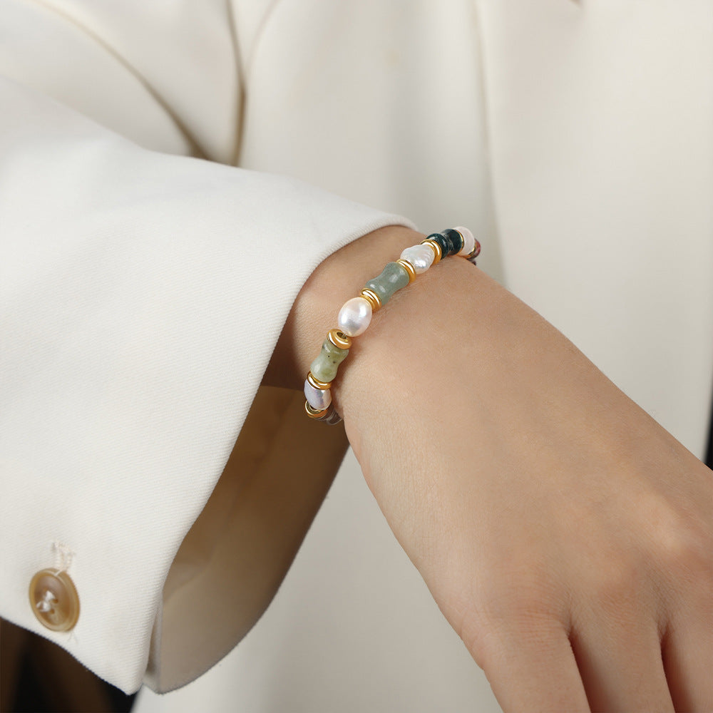 Natural Stone Handmade Beaded Freshwater Pearl Bracelet