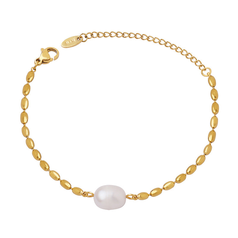 Freshwater Pearl Stitching Stainless Steel Beaded Bracelet