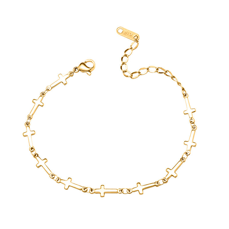 Stainless Steel 18K Gold PVD Cross Bracelet