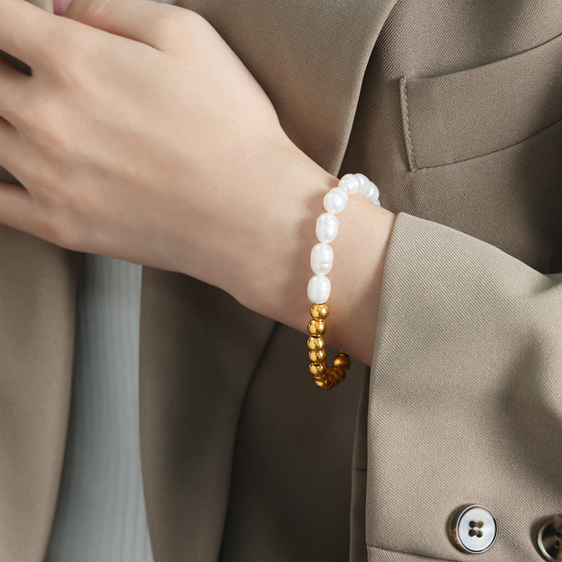 Freshwater Pearl Stitching Stainless Steel Beaded Bracelet