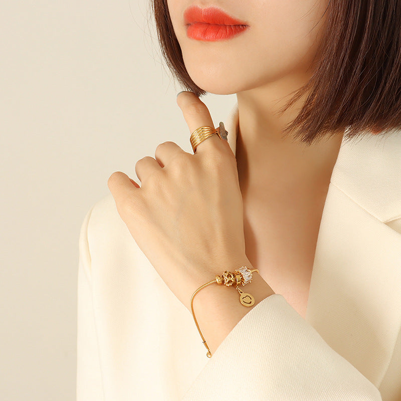 Stainless Steel Cubic Zirconia Pull-buckle Bracelet