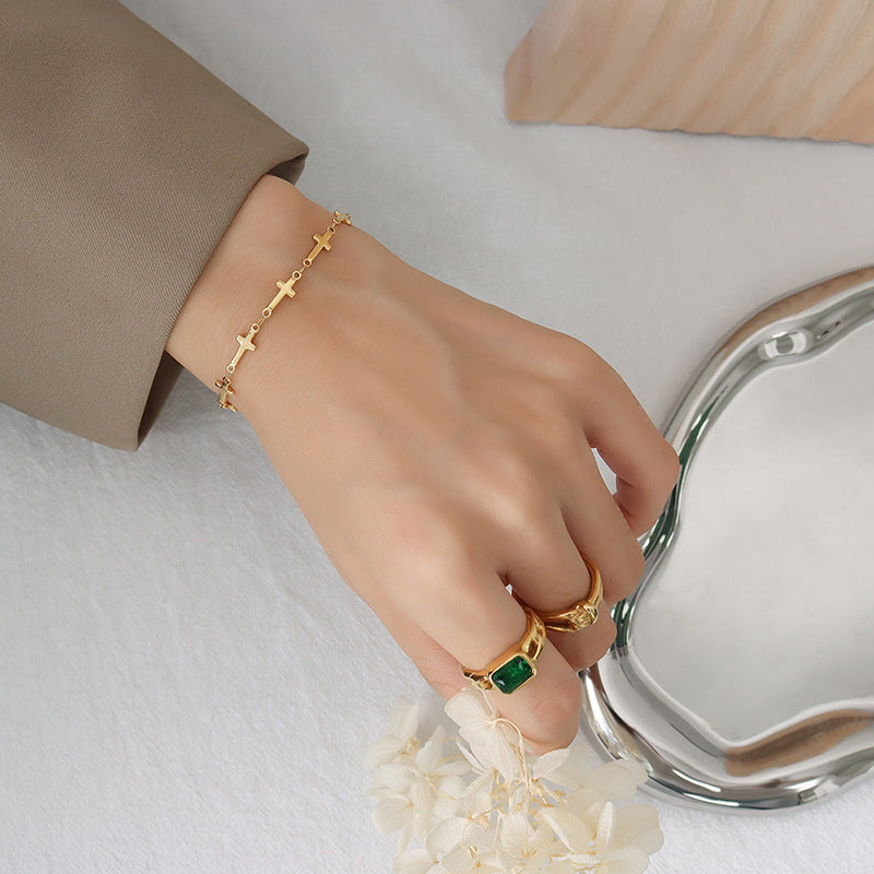 Stainless Steel 18K Gold PVD Cross Bracelet
