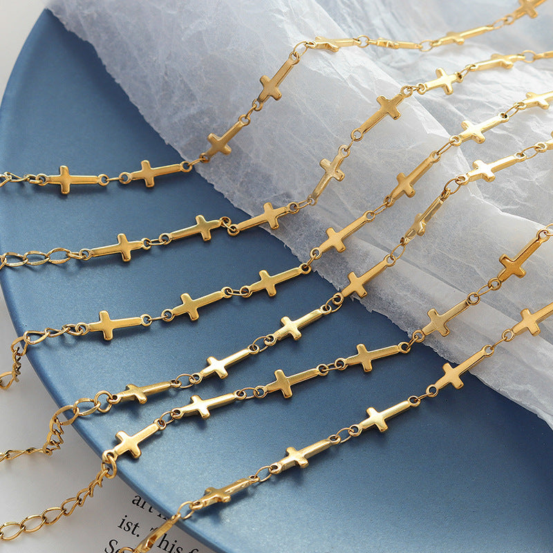 Stainless Steel 18K Gold PVD Cross Bracelet
