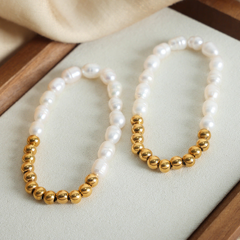 Freshwater Pearl Stitching Stainless Steel Beaded Bracelet