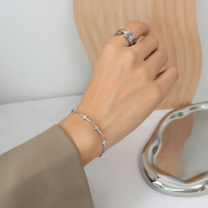 Stainless Steel 18K Gold PVD Cross Bracelet