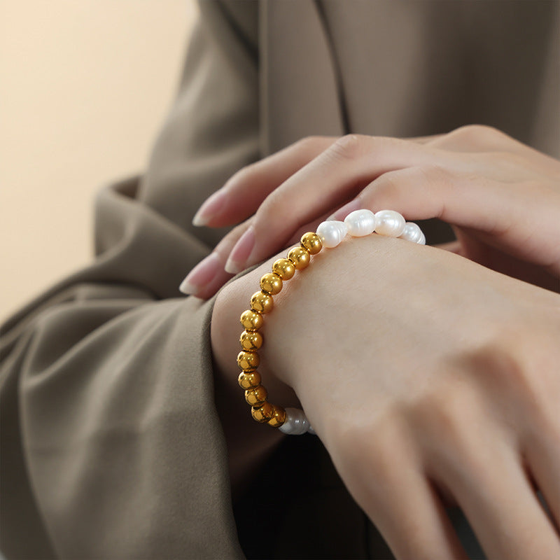 Freshwater Pearl Stitching Stainless Steel Beaded Bracelet