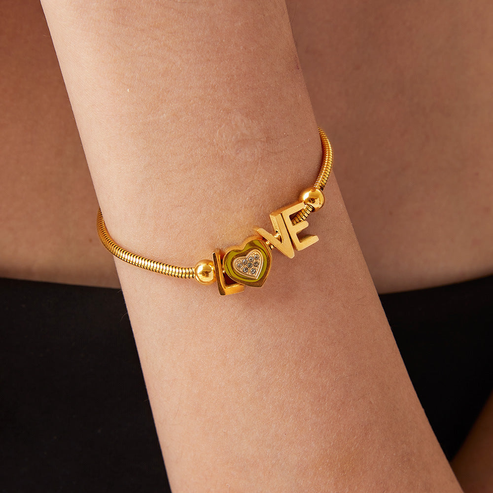 LOVE Letter Snake Chain Stainless Steel Bracelet