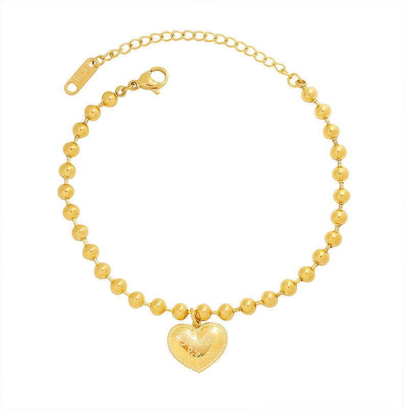 Ball Chain Heart Pendant Stainless Steel Bracelet