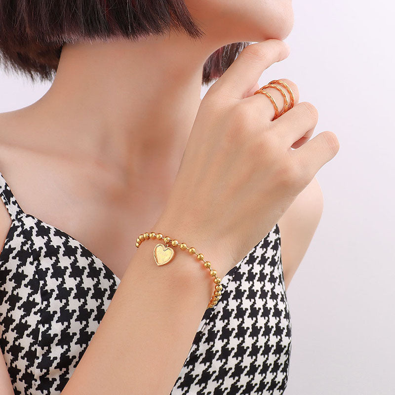 Ball Chain Heart Pendant Stainless Steel Bracelet