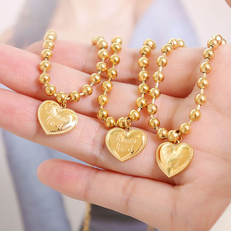 Ball Chain Heart Pendant Stainless Steel Bracelet