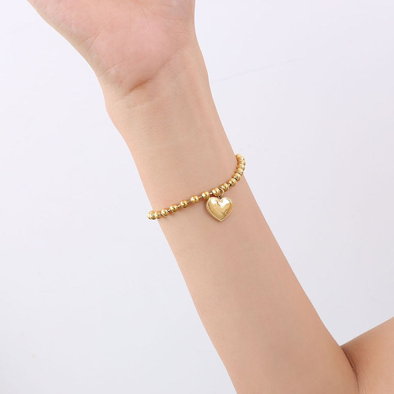 Ball Chain Heart Pendant Stainless Steel Bracelet