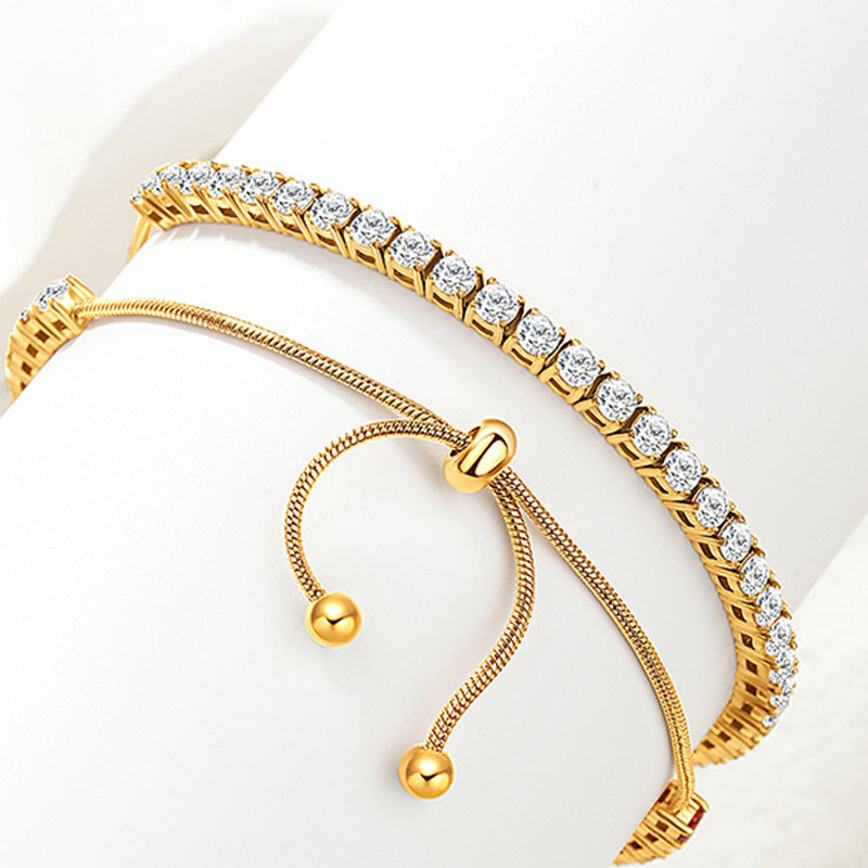 18K Gold PVD Adjustable Round CZ Tennis Bracelet