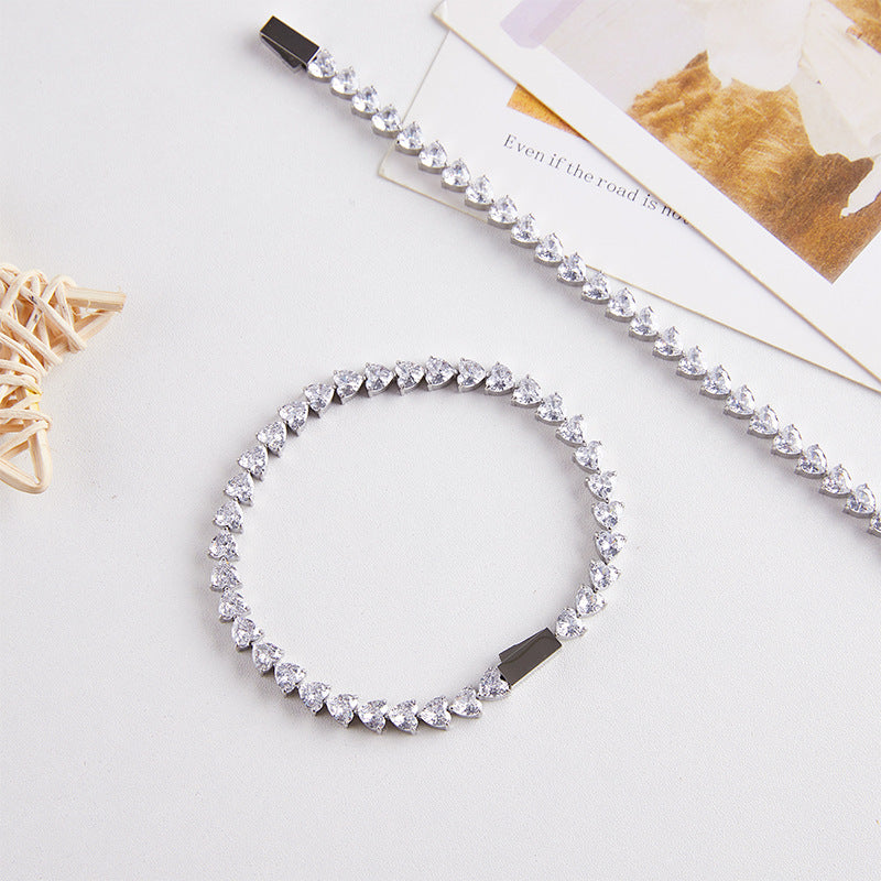 4/5mm Peach Heart Zircon Stainless Steel Tennis Bracelet