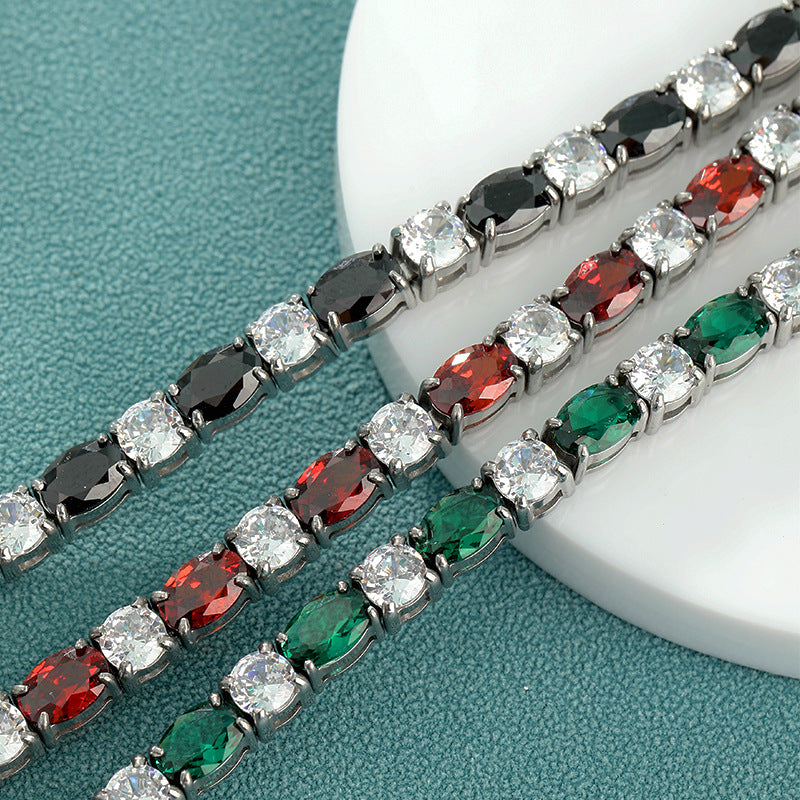 Stainless Steel 4x6MM Single Row Oval Zircon Tennis Bracelet