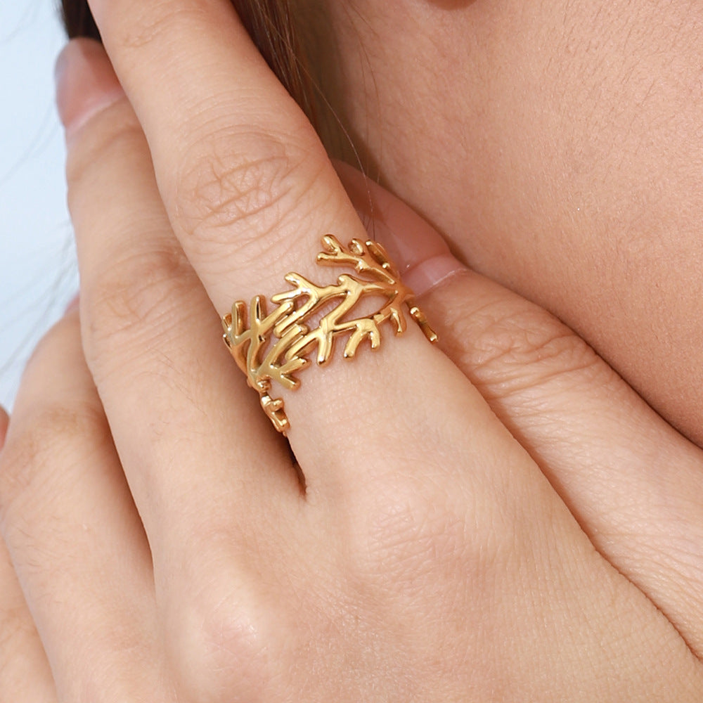 Stainless Steel 18K Gold PVD Coral Ring