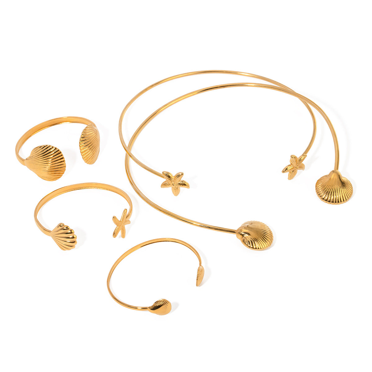 Stainless Steel Starfish Shell Cuff Bracelet