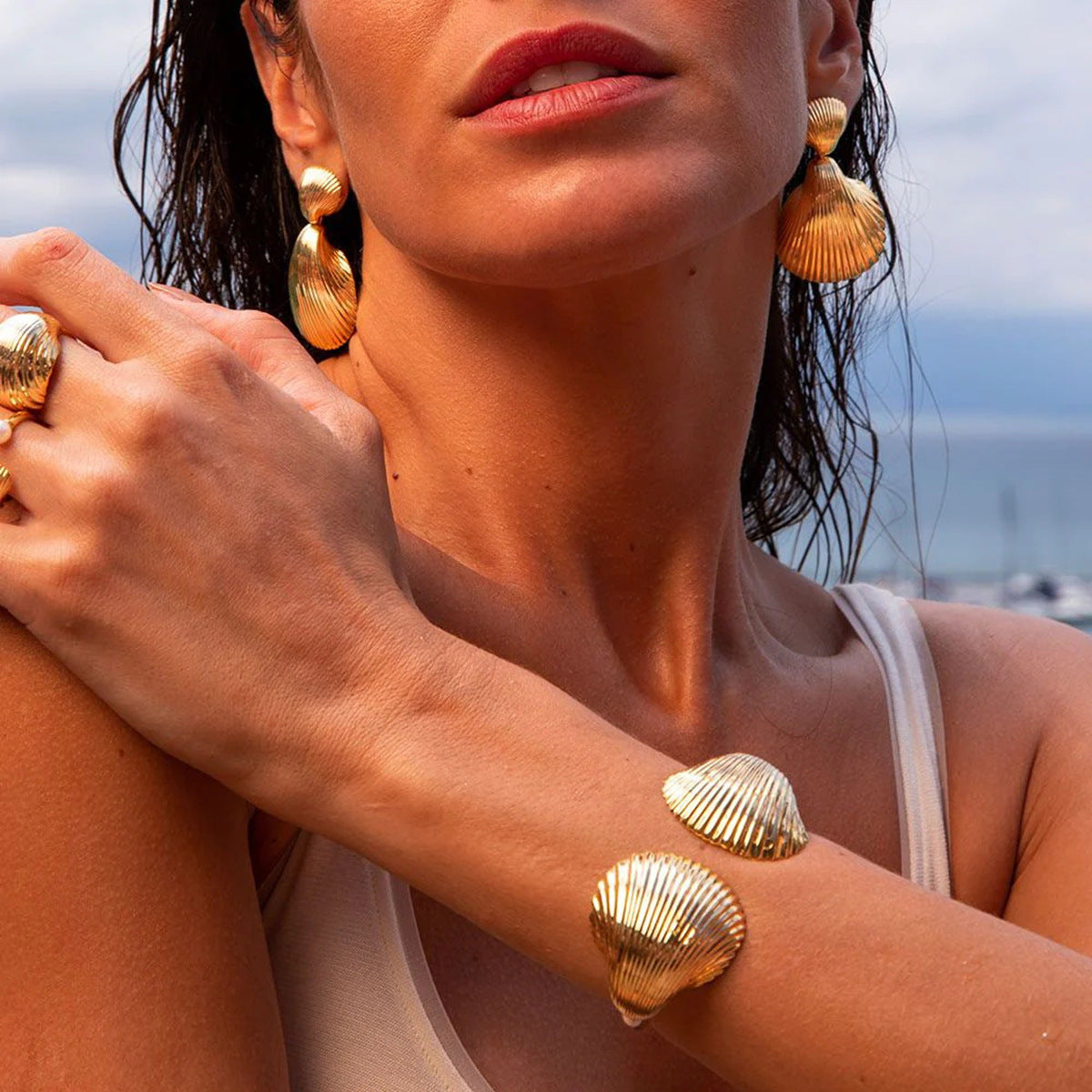 Stainless Steel Starfish Shell Cuff Bracelet