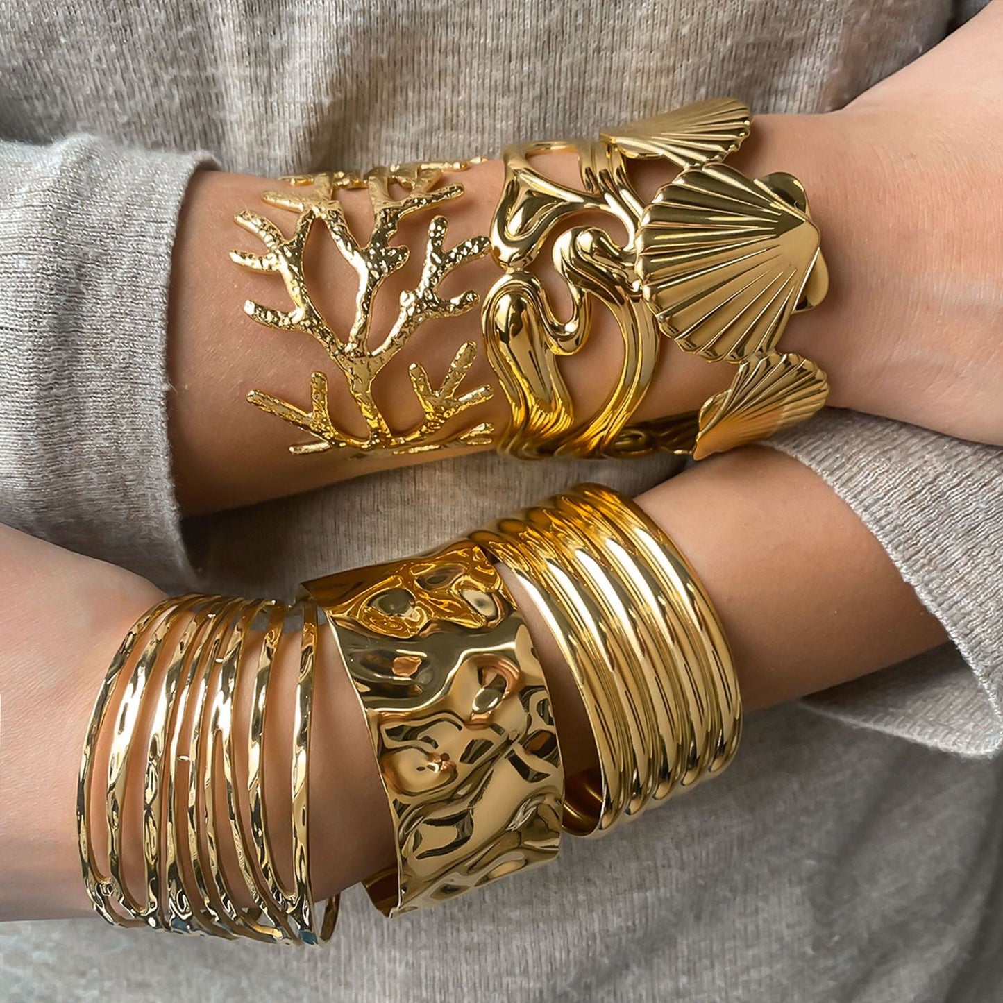 Stainless Steel Ocean Series Wide Face Bracelet
