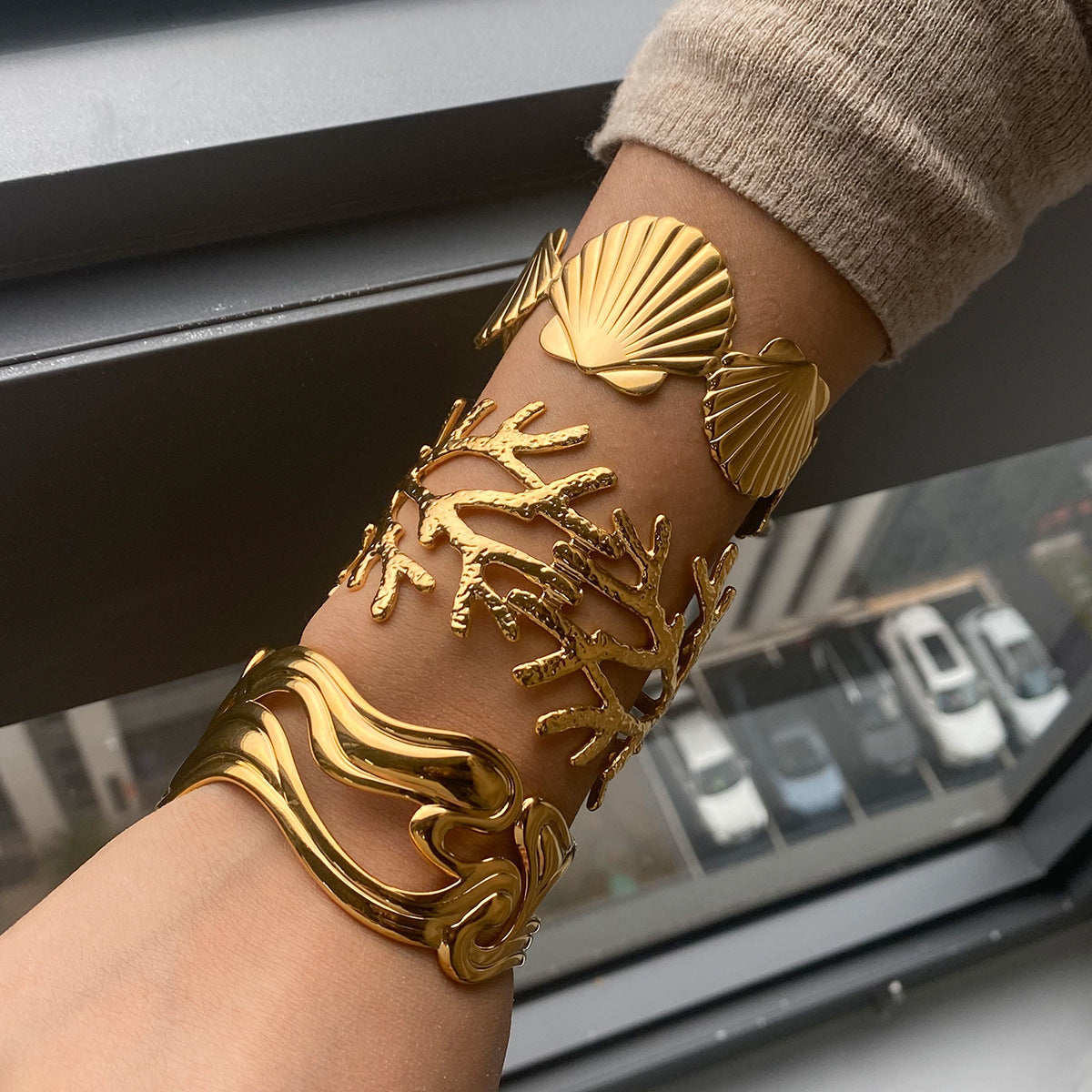 Stainless Steel Ocean Series Wide Face Bracelet