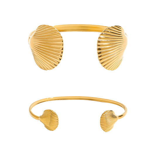 Stainless Steel 18K Gold PVD Shell Cuff Bracelet