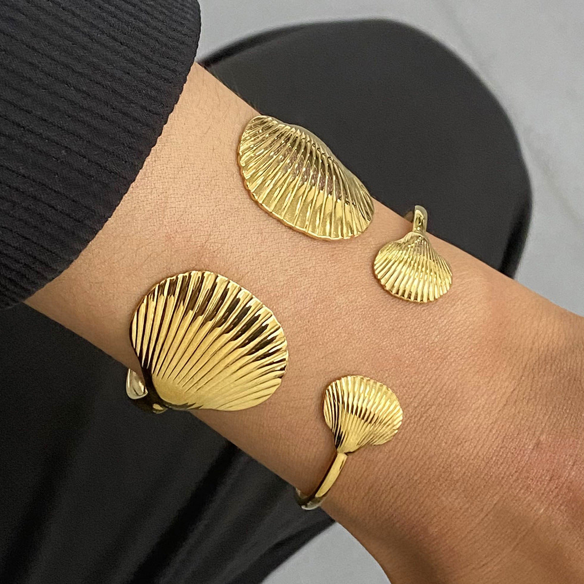 Stainless Steel 18K Gold PVD Shell Cuff Bracelet
