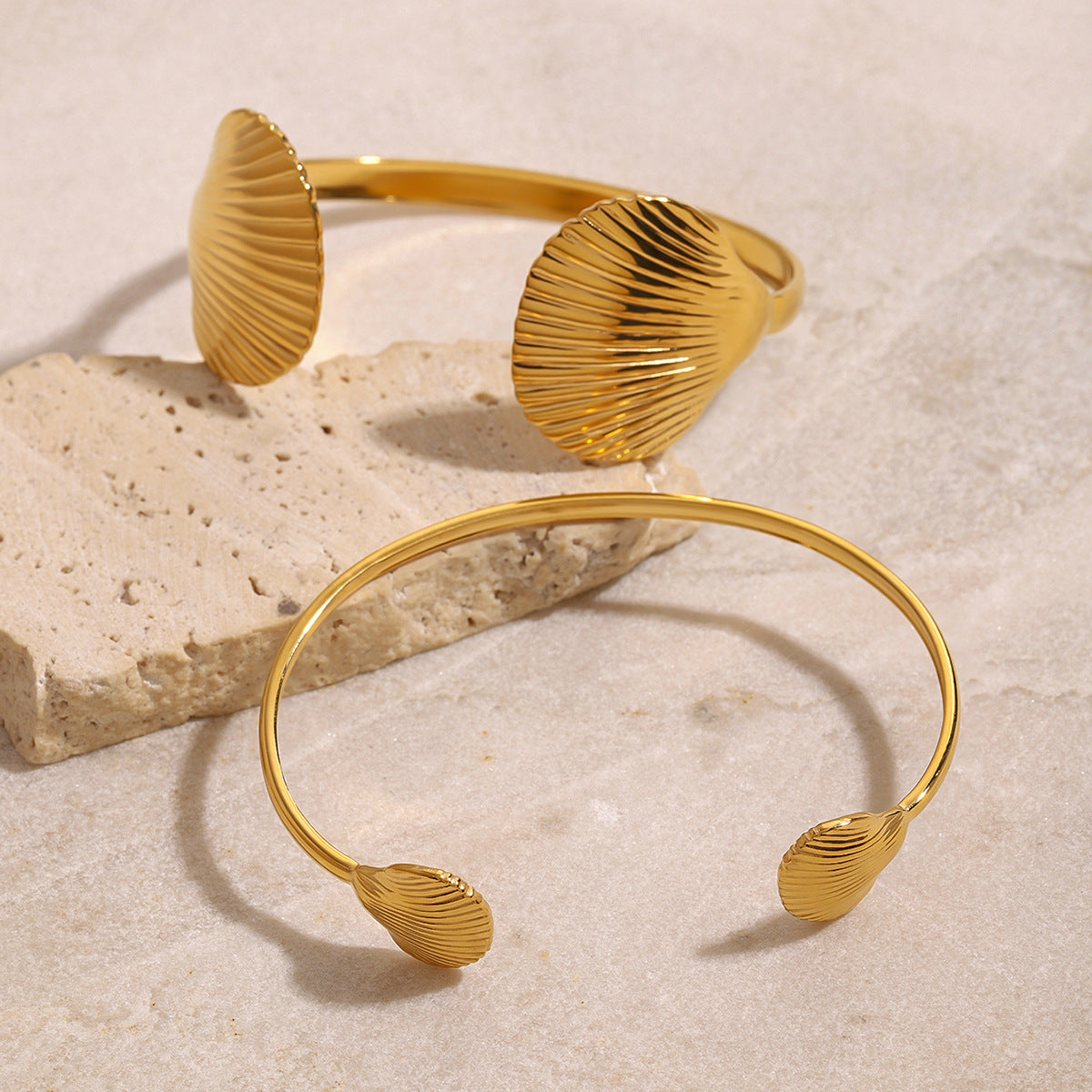 Stainless Steel 18K Gold PVD Shell Cuff Bracelet